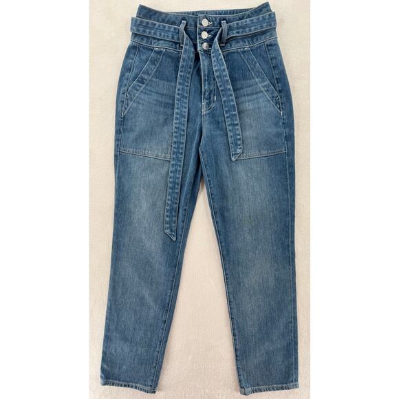 Veronia Beard Logan Slim Straight Extra High Rise Jeans Tie Waist Denim 27 4 - Picture 2 of 10